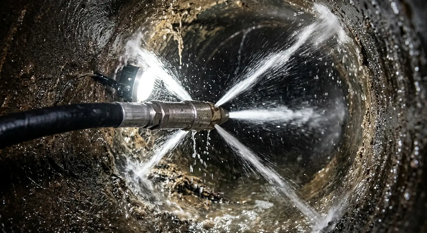 High-pressure hydro jetting nozzle cleaning sewer pipe for Storm Drain Cleaning in Tavares